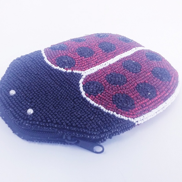 Handmade Beaded Ladybug Coin Purse Pouch Zip Up - Picture 6 of 8